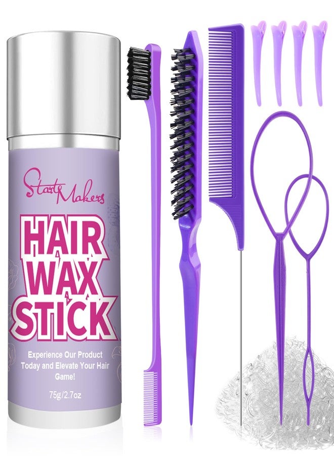 START MAKERS Hair Wax Stick with Slick Back Hair Brush Set, 200Pcs Clear Small Hair Elastics, 2Pcs Hair Tail Loop Styling Tools for Women Teen Girls Kids for Flyaways, Control, Sleek, Ponytail & Buns - Image 1